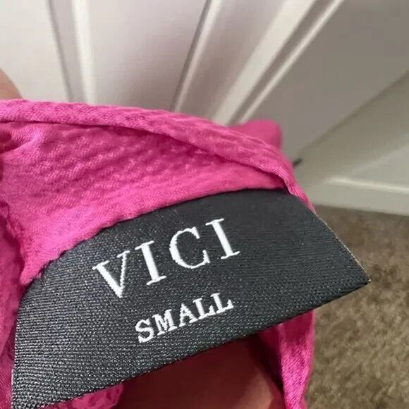 Vici Call Me Angel Dress Satin Pink Long Sleeve Tie Back Mock Neck Flirty Girly - Picture 5 of 5